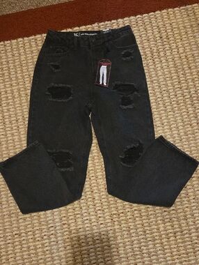 Super Highrise Straight Ripped Black Jeans Womens 5